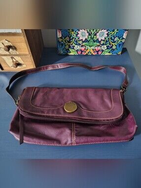 Axcess By Liz Claiborne Purple Faux Leather Brass Button Shoulder Bag or Clutch
